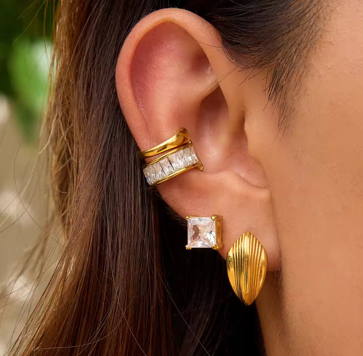 Huitan GeoRock CZ Hoop Earrings